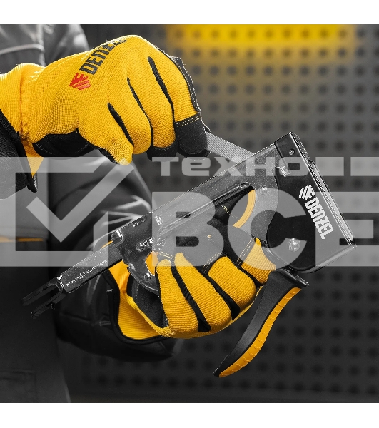 Степлер Denzel металл., скобы в комплекте, плавная регулировка удара, 2К рукоятка, тип 53, 4-14 мм