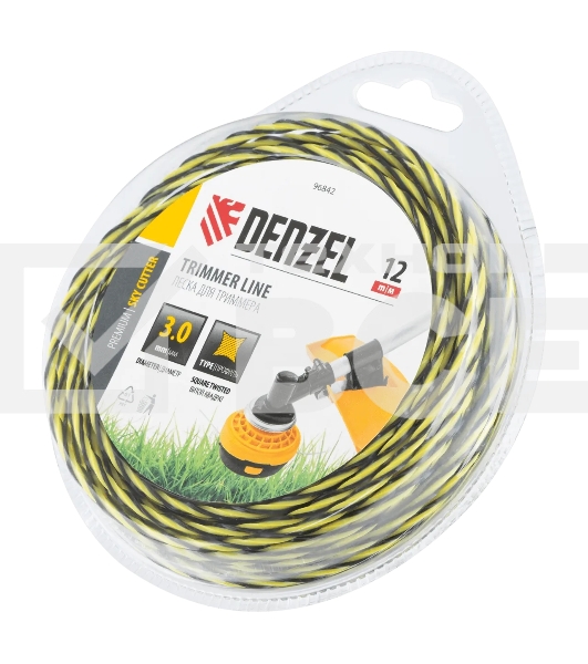 Леска для триммера Denzel двухкомпонентная витая квадратная, 3,0мм х 12м, блистер SkyCutter