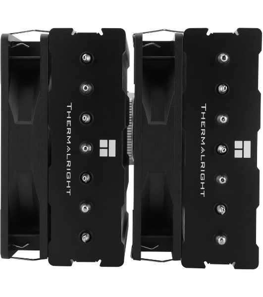 Кулер для процессора Thermalright Phantom Spirit 120 SE черный (4-pin PWM, 154mm, Ni/Cu, 7x6mm, 2x120мм, 66.17CFM, 25.6dBA, 1500RPM, S: 1200, 1700, 1851, 115X, AM4, AM5, silver, black)