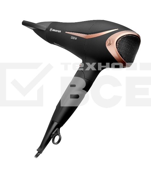Фен BRAYER BR3000BN черный/розовое золото, 2200 Вт, компактный