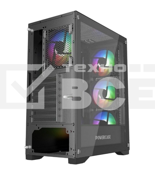 Компьютерный корпус Powercase Ultimate Black, Tempered Glass, 4x 120mm ARGB fans, ARGB HUB, чёрный, ATX  (CUB-A4)