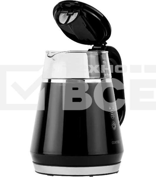 Чайник Centek CT-0019, 1100Вт стекло, черный и серебристый