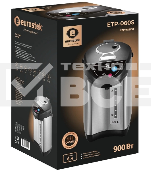 Термопот Eurostek ETP-060S 6 л, 900 Вт, серебристый