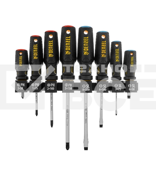 Набор отверток на полке Denzel 8 шт., PH+SL, S2, 3к рукоятка