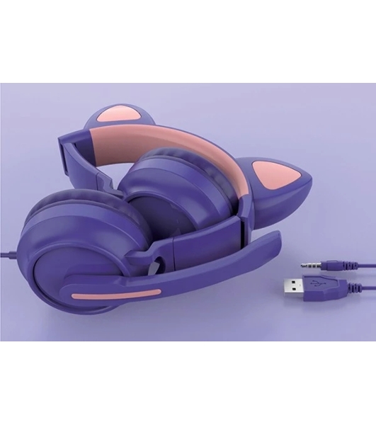 Гарнитура QUMO Game Cat фиолетовый, проводная, USB, подсветка