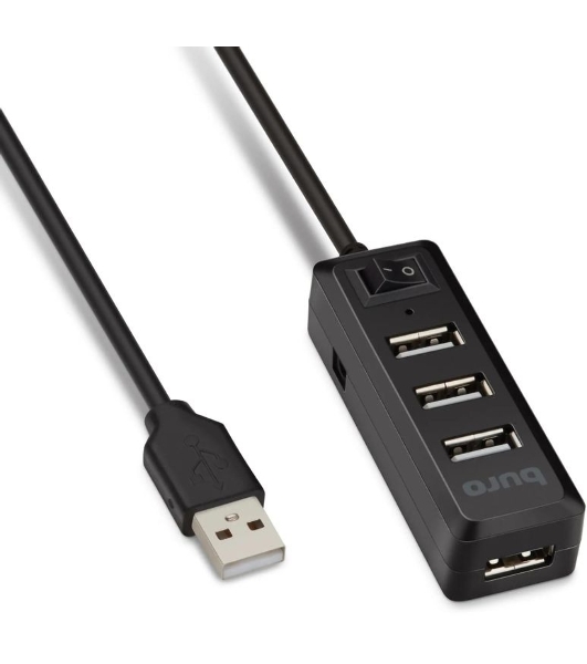 USB-концентратор Buro BU-HUB4-0.5L-U2.0, USB 2.0, USB 4 порта, USB