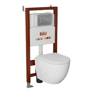 Комплект BAU 6 в 1: инсталляция BAU PRO, унитаз подвесной торнадо Bau Nimb Hurricane-2, сиденье дюропласт микролифт, клавиша BAU Stil, хром