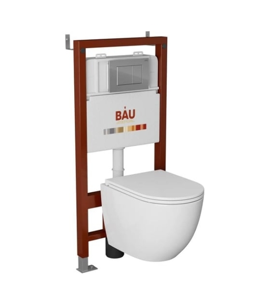 Комплект BAU 6 в 1: инсталляция BAU PRO, унитаз подвесной торнадо Bau Nimb Hurricane-2, сиденье дюропласт микролифт, клавиша BAU Stil, хром