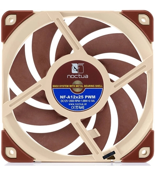 Вентилятор корпусной Noctua NF-A12x25 PWM, 120 мм, 450-2000 об/мин, 22.6 дБ, 4-pin PWM, без подсветки