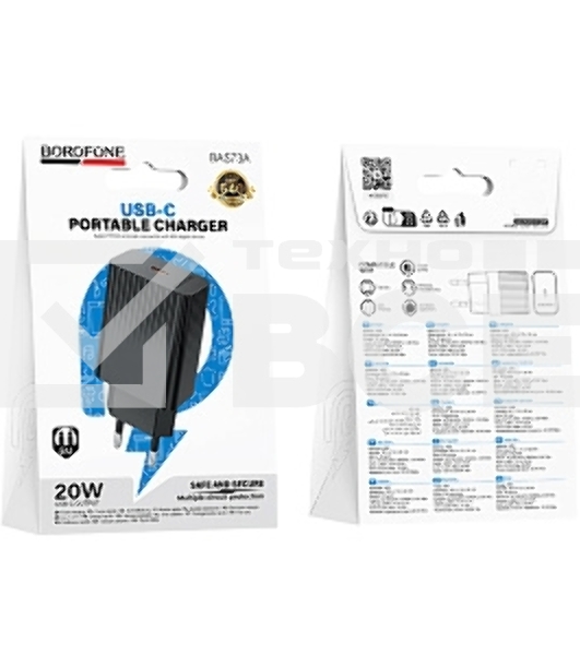Сетевое зарядное устройство BOROFONE (6941991122699) BAS73A 1Type-C 3.0A PD20W черный