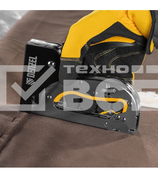 Степлер Denzel металл., скобы в комплекте, плавная регулировка удара, 2К рукоятка, тип 53, 4-14 мм