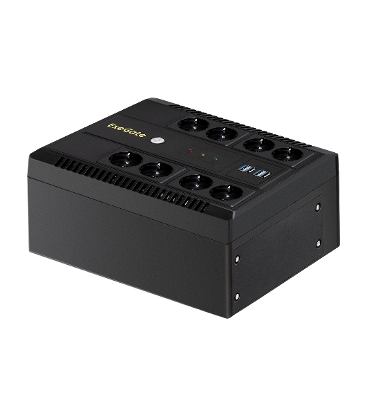 Источник бесперебойного питания ExeGate NEO NNB-650.LED.AVR.8SH.CH 650VA/390W, LED, AVR, 8*Schuko, 4*USB-порта для зарядки, черный