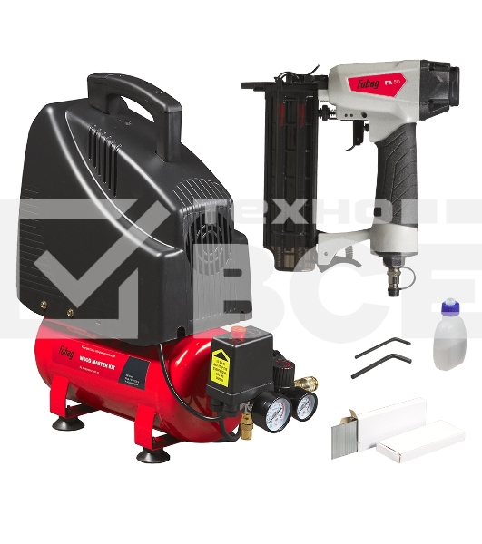 Компрессор поршневой Fubag Wood Master Kit безмасляный 180 л/мин, 6 л, 1100 Вт, красный/черный