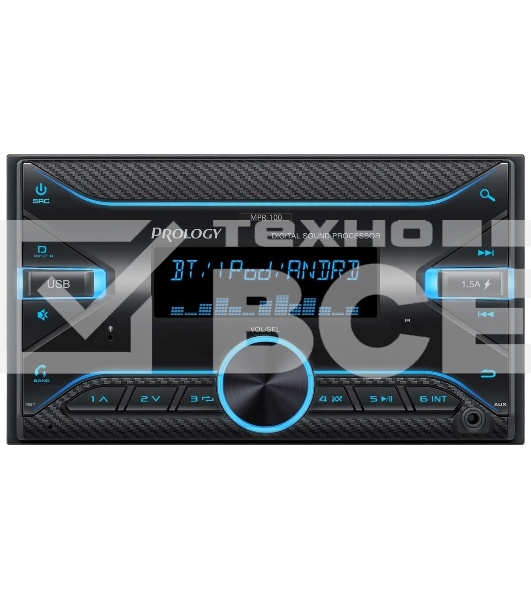 Автомагнитола Prology MPR-100, 2 DIN, Bluetooth, USB Type-A, AUX, пульт ДУ