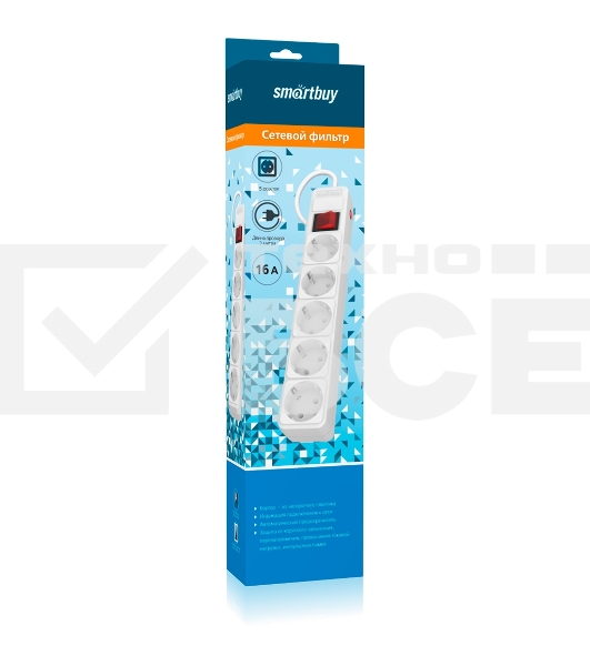 Сетевой фильтр Smartbuy (SBSP-5-30-W) 5 гн х 3,0 м белый