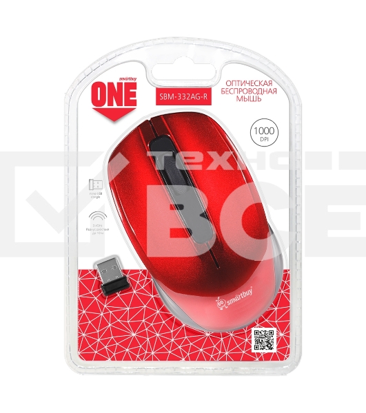 Мышь беспроводная Smartbuy ONE 332 красная (SBM-332AG-R)