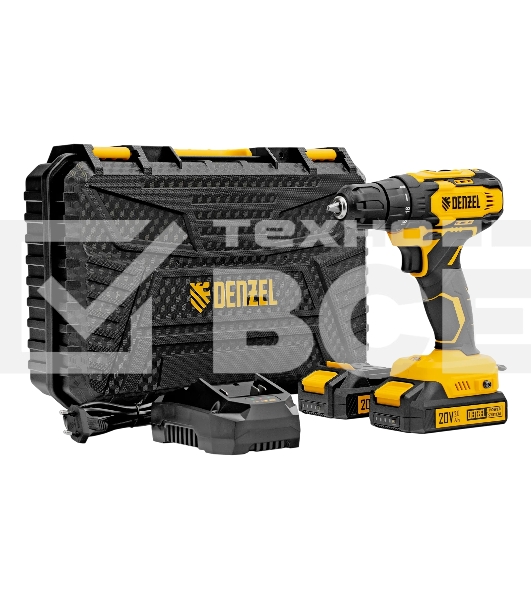 Дрель-шуруповерт аккумуляторная Denzel CDQ-20, 20В, 2 АКБ, Кейс