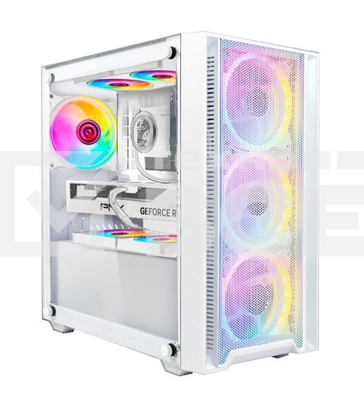 Корпус Ginzzu CL640 mATX FAN 4*12FRGb передняя панель Сетка Белый