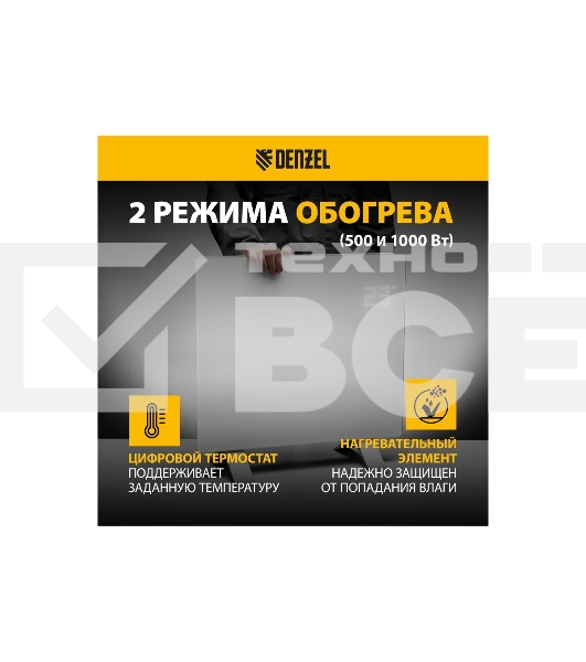 Конвектор Denzel OptiPrime-1000 белый, 1000 Вт, 15 м2, термостат, дисплей, WiFi