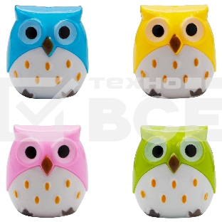 Точилка для карандашей ручная Silwerhof Owl Солнечная коллекция 2 отверстия пластик ассорти коробка