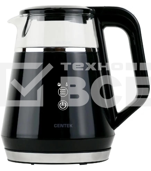 Чайник Centek CT-0019, 1100Вт стекло, черный и серебристый