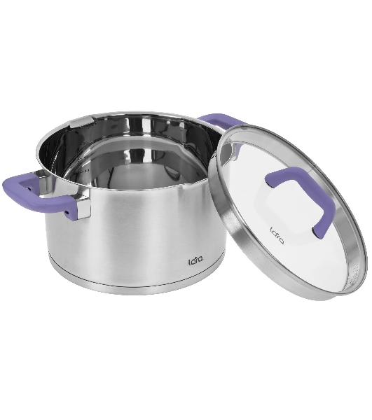 Кастрюля LARA LR02-255 Лаванда 6,4 л, 24 см, нержавеющая сталь, с крышкой