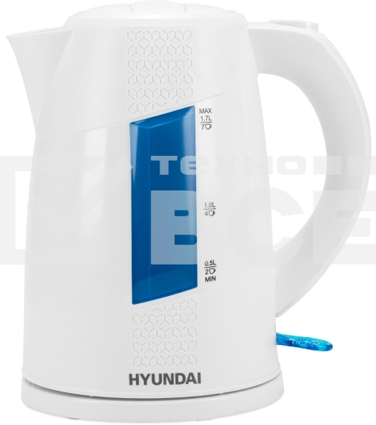 Чайник электрический Hyundai HYK-P2407 1.7л. 2200Вт белый/голубой (корпус: пластик)