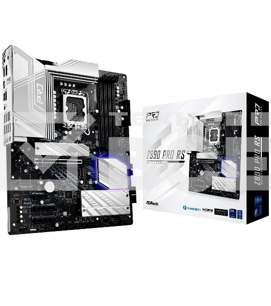 Материнская плата ASROCK Z890 PRO RS, LGA1851, Intel Z890, 4xDDR5, 4xSATA, 4xM.2, 1xPCIe 5.0 x16, 2xThunderbolt 4, 1xUSB-A 3.2 Gen 2, 6xUSB-A 3.2 Gen 1, 4xUSB 2.0, 1xHDMI, 1xDP, 1x2.5Gb LAN, 3x3.5 мм, 7.1, ATX
