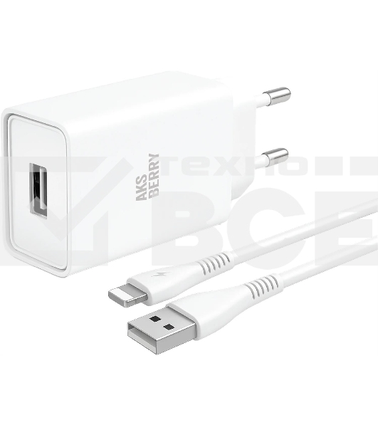 Зарядное устройство Aksberry T40 1USB 24A + Lightning (белый)