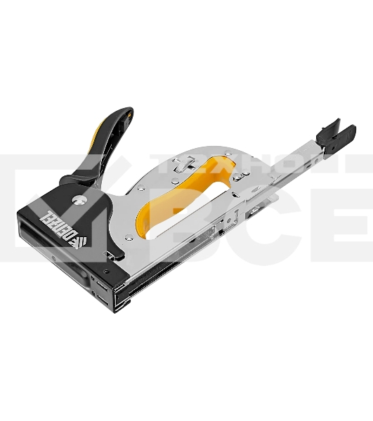 Степлер Denzel металл., скобы в комплекте, плавная регулировка удара, 2К рукоятка, тип 53, 4-14 мм