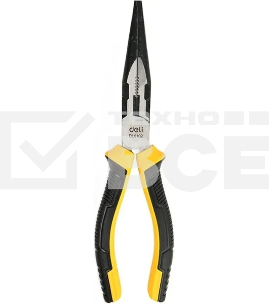 Удлиненные плоскогубцы Deli DL0102 200 мм, двухкомпонентная прорезиненная рукоять