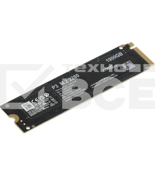 Накопитель SSD Crucial P3, 1Tb, M.2 2280, PCIe 3.0 x4, NVMe, R/W 3500/3000