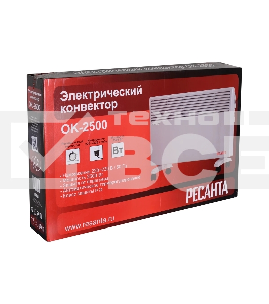 Конвектор Ресанта ОК-2500 белый, 2500 Вт, 30 м2, термостат
