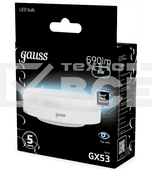 Лампа светодиодная Gauss 8Вт цок.:GX53 таблетка 220B св.свеч.бел.нейт. Tablet (упак.:10шт) (108008208)