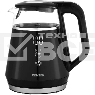 Чайник Centek CT-0019, 1100Вт стекло, черный и серебристый
