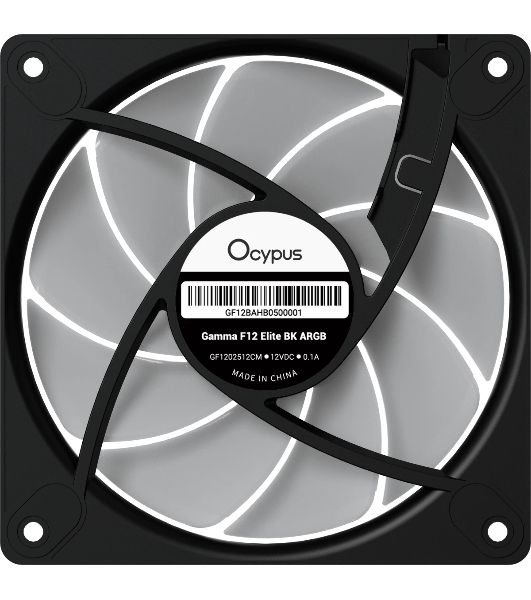 Вентилятор для корпуса Ocypus Gaммa F12 Elite BK ARGB REVERSE BLADE 3 IN 1, 120x120x25мм, 4-PIN PWM, 600-1800 RPM, 26 DBA MAX, HYDRO BEARING