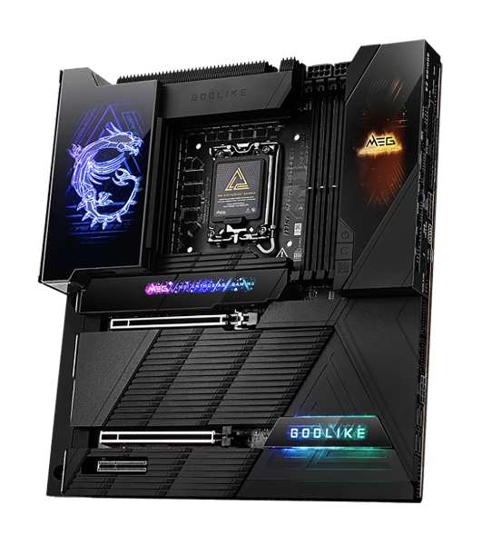 Материнская плата MSI MEG Z890 GODLIKE, LGA1851, Intel Z890, 4xDDR5, 4xSATA, 8xM.2, 2xPCIe 5.0 x16, 1xPCIe 4.0 x4, 2xThunderbolt 4 (40Gbps), 1x10G LAN, 1x5Gb LAN, Wi-Fi 7, Bluetooth 5.4, 5xUSB-C 10Gbps, 1xUSB-C 20Gbps, 8xUSB-A 10Gbps, 4xUSB-A 5Gbps, 4xUSB-A 2.0, 1xS/PDIF, 2x3.5 мм, 7.1, E-ATX