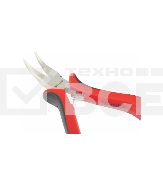 Длинногубцы Matrix Mini, 130 мм, никелированные, изогнутые, авторазжим, двухкомпонентные рукоятки