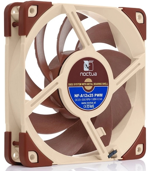 Вентилятор корпусной Noctua NF-A12x25 PWM, 120 мм, 450-2000 об/мин, 22.6 дБ, 4-pin PWM, без подсветки