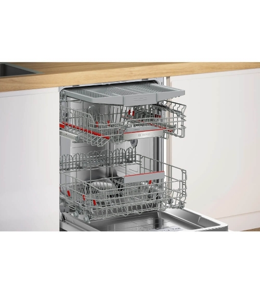 Встраиваемая посудомоечная машина Bosch SMD6ZC804E Serie 6, 60см., SilencePlus; Класс A-A-A; уровень шума 40 дБ ; OpenAssist, 7 прогр.: Эко 50, Авто65-75, Авто 45-65, Авто35-45, быстрая 45, Супер60, Ночная 50, загружаемая. 4 спец.ф-ция:Гигиена+, Экстра сушка,Speed Perfect, самоочистка машины; Подключаемая зона интенсивной мойки в верхнем коробе, 5 уровней подачи воды; 14 компл.посуды; Zeolite (премиальная система сушки); Система door assist открытие двери по 2-му нажатию, автоматика 3in1; AquaSensor;
