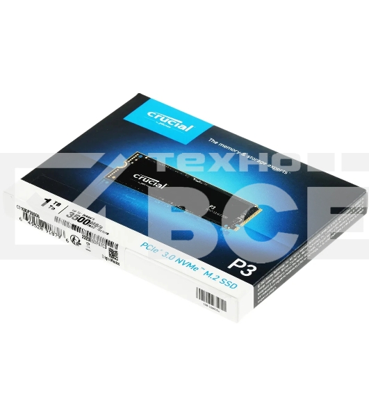 Накопитель SSD Crucial P3, 1Tb, M.2 2280, PCIe 3.0 x4, NVMe, R/W 3500/3000