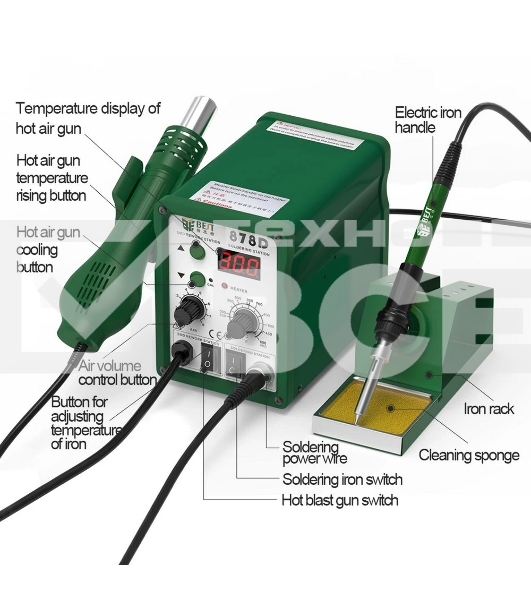 Паяльная станция BST-878D  2в1, LED-дисплей, 100-450С, 700Вт