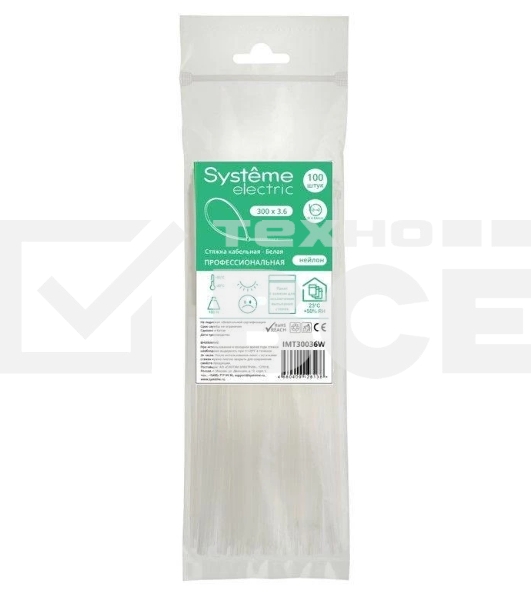 Стяжка кабельная SE IMT30036W 300х3.6 белый (уп. 100 шт)