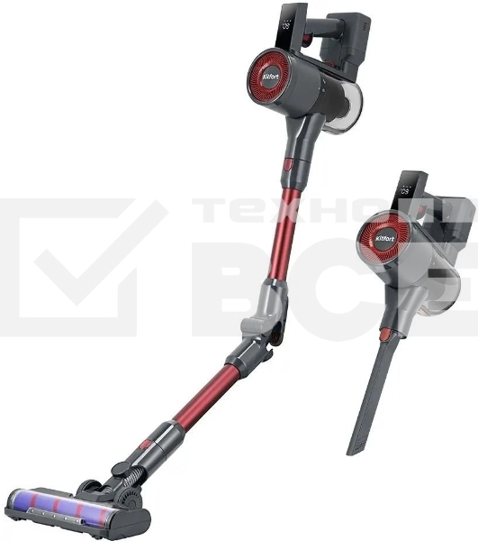Пылесос вертикальный Kitfort КТ-5539 красный/серый, питание от аккумулятора, 225 Вт, уборка сухая, пылесборник 0,6 л