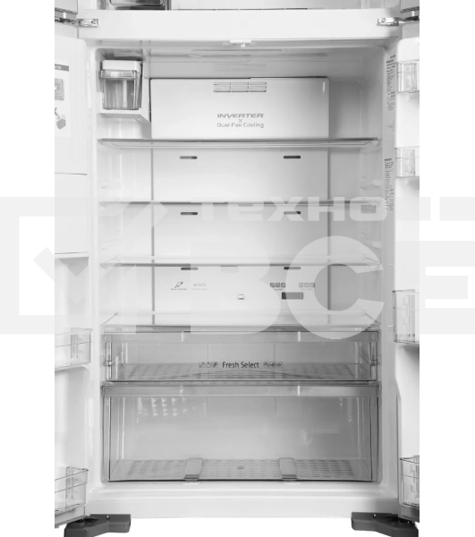 Холодильник Hitachi R-W660PUC7X GS серебристый стекло двухкамерный 396/144л морозилка сверху, No Frost, Side by Side