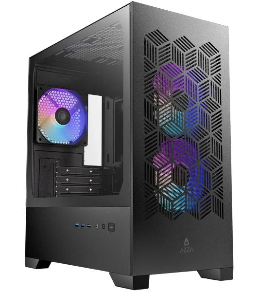Корпус AZZA Aerohex-M Black, Mini-Tower, чёрный, 3 x 120 мм