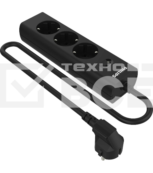 Сетевой фильтр Philips CHP2135BB/51, 3м, 3 розетки, черный