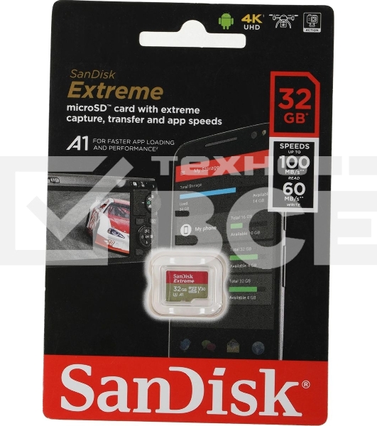Флеш карта/SanDisk/Extreme SDSQXAF-032G-GN6MN/microSDHC/32 ГБ/A1, U3, V30/100 МБ/с