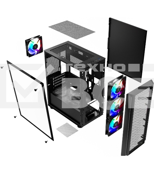 Компьютерный корпус XASTRA A402M 4FRGb Black mATX/Mesh/full-size TG/4x120мм FRGb fans/A402M-4FC12F-BK