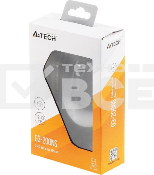 Мышь беспроводная A4Tech G3-200NS черный, 1200 dpi, радиоканал, USB, кнопки - 3